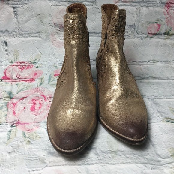 Anthropologie Seychelles Women Sz 8.5 Gold Woven S - Picture 6 of 11